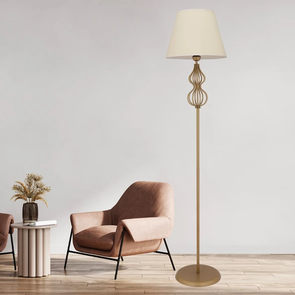 Vance Beyaz Şapkalı Eskitme Modern Tasarım Ayaklı Abajur Lamba Metal Lambader ürün görseli 1