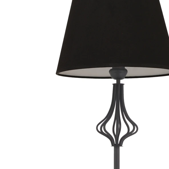Josefa Siyah Şapkalı Siyah Modern Tasarım Ayaklı Abajur Lamba Metal Lambader - Resim 4