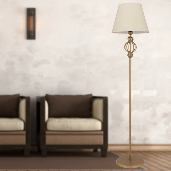 Helezon Beyaz Şapkalı Eskitme Modern Tasarım Ayaklı Abajur Lamba Metal Lambader ürün görseli 1