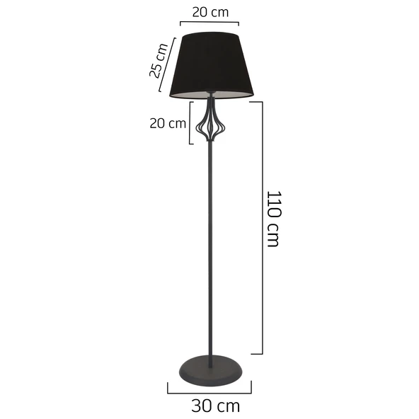 Josefa Siyah Şapkalı Siyah Modern Tasarım Ayaklı Abajur Lamba Metal Lambader - Resim 5