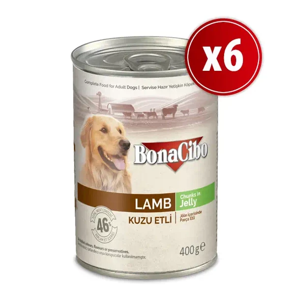 Bonacibo Jöleli Kuzu Etli Yaş Yetişkin Köpek Konserve Maması 400 Gr x 6 Adet