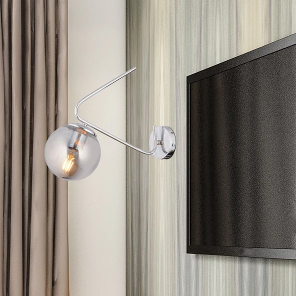 Mildred Tekli Krom Duvar Lambası Yatak Odası-Yatak Başı-Banyo İçin Modern Aplik ürün görseli 1