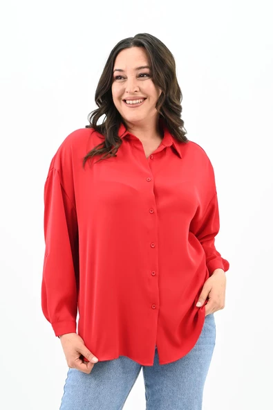 Kadın Büyük Beden Bağlama Detaylı Gömlek 1709-25 - 8