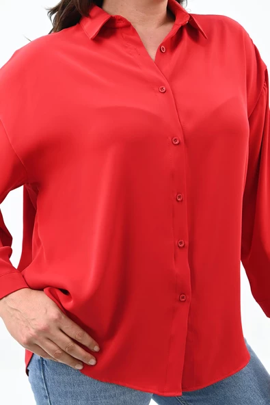 Kadın Büyük Beden Bağlama Detaylı Gömlek 1709-25 - 11