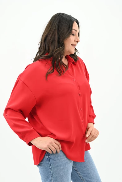 Kadın Büyük Beden Bağlama Detaylı Gömlek 1709-25 - 9