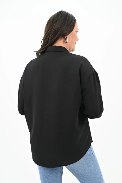 Kadın Büyük Beden Bağlama Detaylı Gömlek 1709-25 - 5