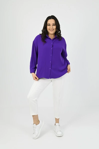 Kadın Büyük Beden Bağlama Detaylı Gömlek 1709-25 - 12