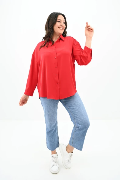 Kadın Büyük Beden Bağlama Detaylı Gömlek 1709-25 - 7