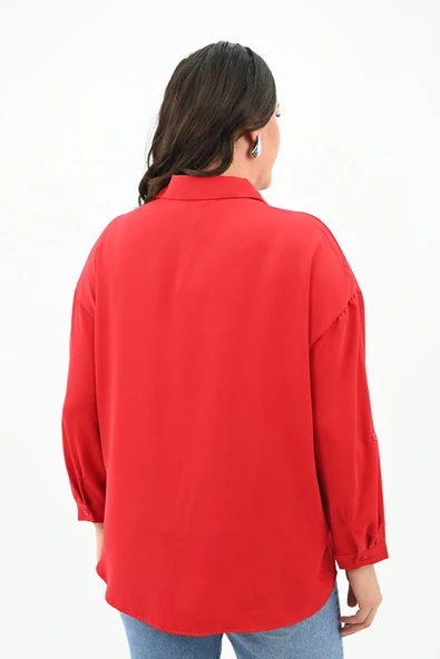 Kadın Büyük Beden Bağlama Detaylı Gömlek 1709-25 - 10