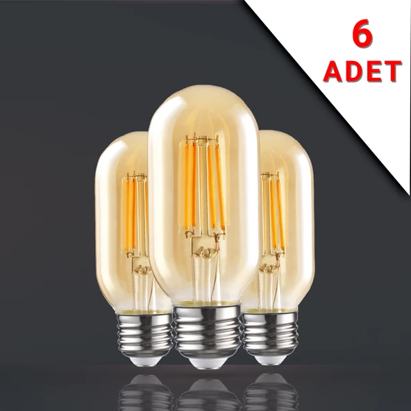 6 ADET LED FİLAMANLI E27 RUSTİK AMPUL 6 WATT 2500K GÜN IŞIĞI T45