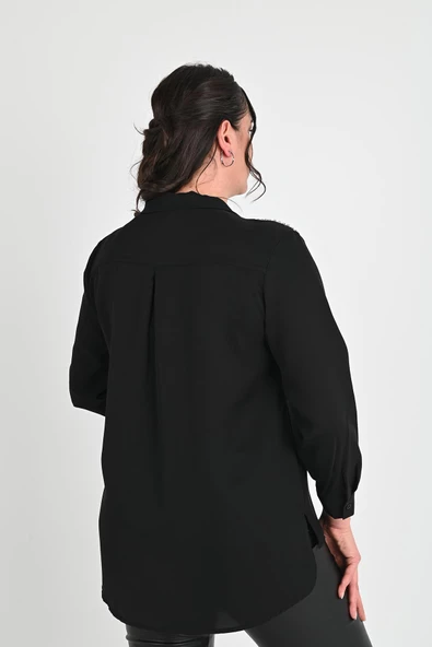 Kadın Büyük Beden Omuz Taş Detaylı Gömlek 1687-24 - 7