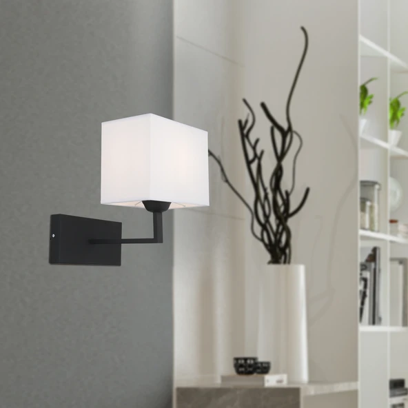 Rylee Tekli Beyaz Şapkalı Siyah Duvar Lambası Yatak Odası-yatak Başı-banyo Için Modern Aplik ürün görseli 1