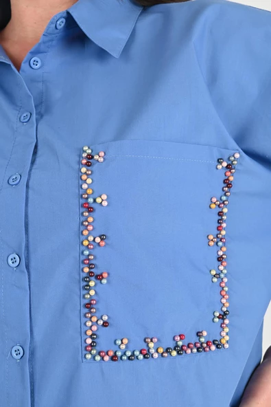 Kadın Büyük Beden Cep Boncuk Gömlek 1673-24 - 5