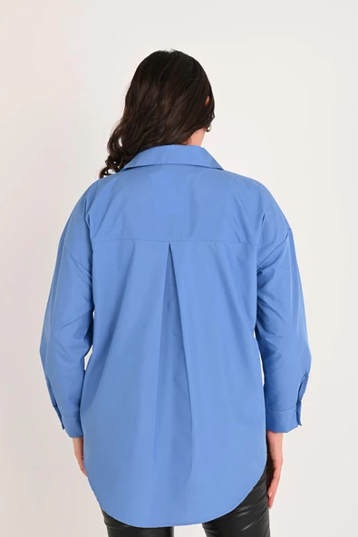 Kadın Büyük Beden Cep Boncuk Gömlek 1673-24 - 4