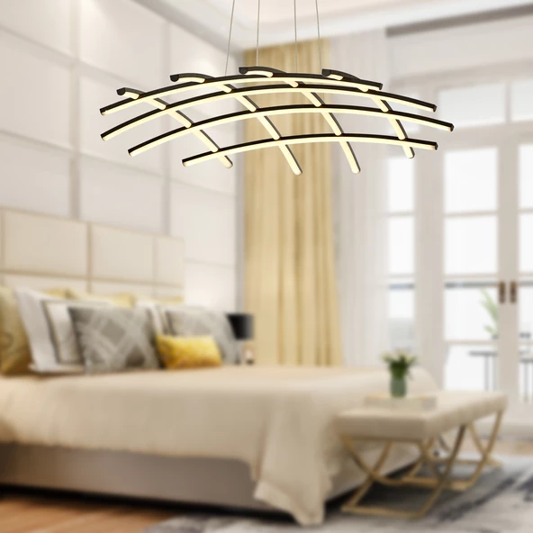 Apliqa Brian Mat Siyah Boyalı 3000K 92 Watt Sarkıt Salon Oturma Odası Ledli Avize