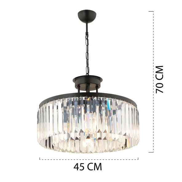 Apliqa Kanvas 3 Parça Kristalli Taşlı Modern Tasarım Kristal Salon Avize-Aplik Seti - 3