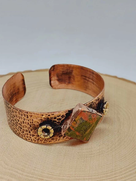 Unakit Taşı Motifli Kalın Bakır Bileklik (52520) - Resim 3