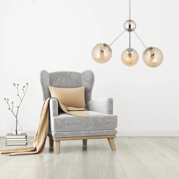 Apliqa Meyo 3Lü Krom Bal Camlı Modern Genç Odası Yatak Odası Salon Avize