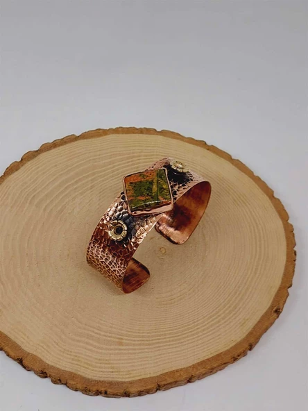 Unakit Taşı Motifli Kalın Bakır Bileklik (52520) - Resim 4