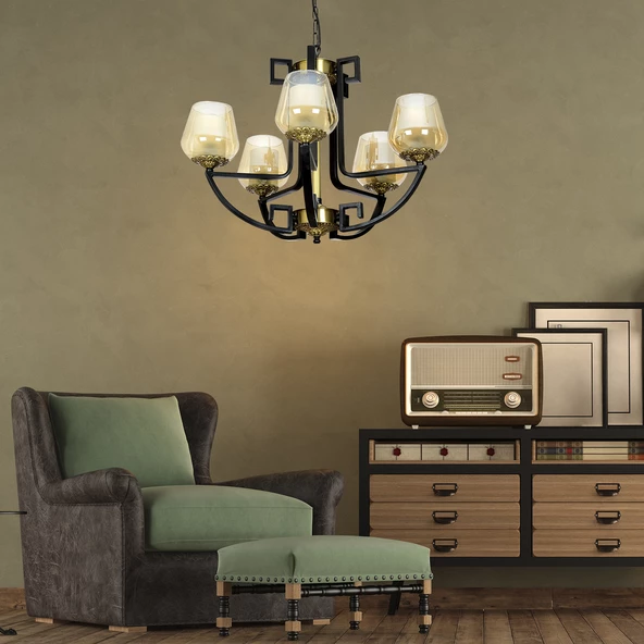 Apliqa Nevada 5Li Modern Genç Odası Retro Salon Avize