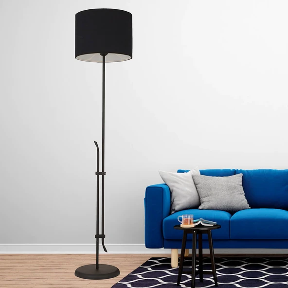 Jolly Siyah Şapkalı Siyah Modern Tasarım Ayaklı Abajur Lamba  Metal Lambader ürün görseli 1