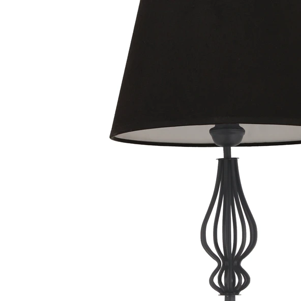 Hefina Siyah Şapkalı Siyah Modern Tasarım Ayaklı Abajur Lamba Metal Lambader - Resim 4