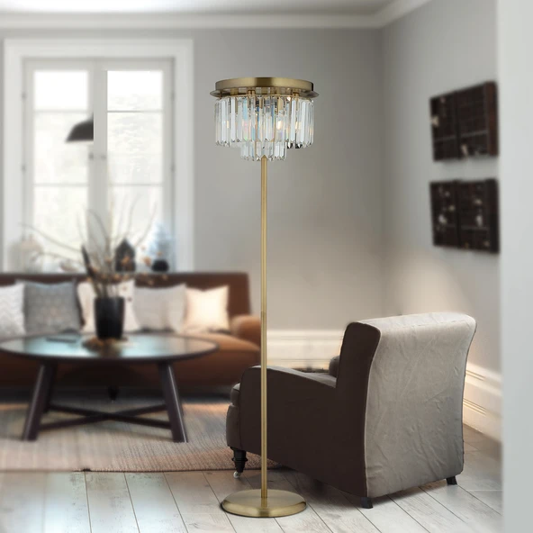 Nilüfer Yuvarlak Eskitme Kristal Taşlı Modern Tasarım Metal Lambader ürün görseli 1