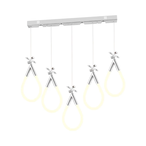 Apliqa Vojens 5'li Sıralı Krom Ledli 67 Watt Kelebek Detaylı Modern Koridor, Yatak Odası Salon Sarkıt Led Avize - 2