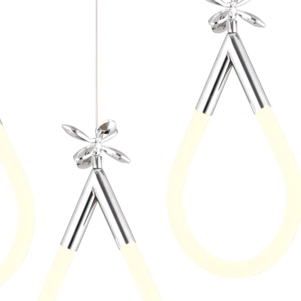 Apliqa Vojens 5'li Sıralı Krom Ledli 67 Watt Kelebek Detaylı Modern Koridor, Yatak Odası Salon Sarkıt Led Avize - 3