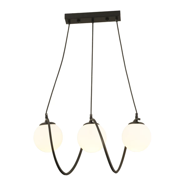 Apliqa Jarry 3Lü Beyaz Camlı Siyah Modern Tasarım Yemek Masası Üstü Salon Avize - Resim 2