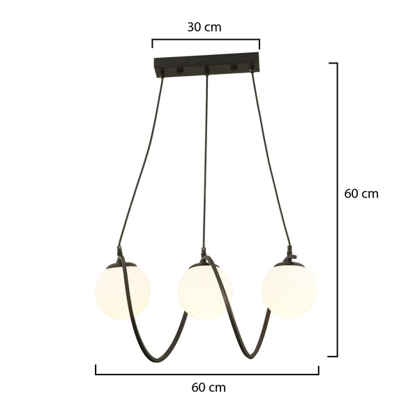 Apliqa Jarry 3Lü Beyaz Camlı Siyah Modern Tasarım Yemek Masası Üstü Salon Avize - Resim 4