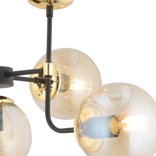 Apliqa Ece 7'li Siyah Gold Modern Plafonyer Genç Odası Yatak Odası Salon Avize - Resim 4