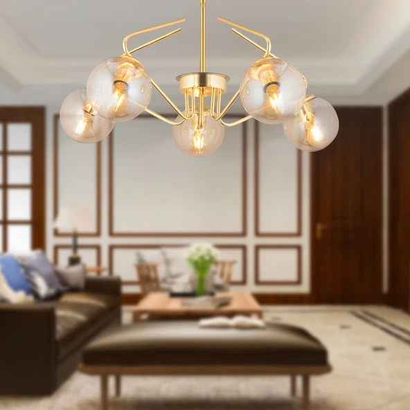 Apliqa Mildred 5'li Gold Modern Sarkıt Genç Odası Mutfak Yatak Odası Salon Sarkıt Avize