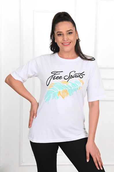 Kadın Büyük Beden Free Spirit Baskılı T-Shirt 1576-23