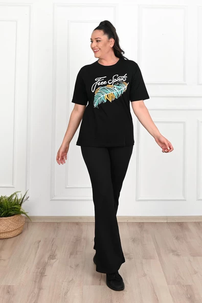 Kadın Büyük Beden Free Spirit Baskılı T-Shirt 1576-23 - 2