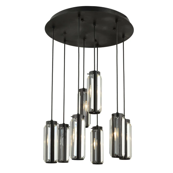 Apliqa Natali 8 Li Yuvarlak Siyah Modern Kristalli, Taşlı Modern Tasarım Kristal Salon Sarkıt Avize - Resim 4