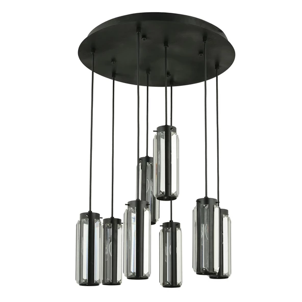 Apliqa Natali 8 Li Yuvarlak Siyah Modern Kristalli, Taşlı Modern Tasarım Kristal Salon Sarkıt Avize - Resim 7