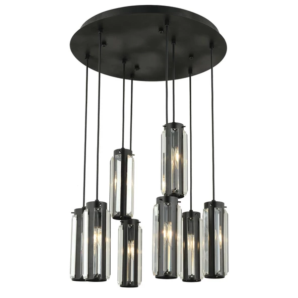 Apliqa Natali 8 Li Yuvarlak Siyah Modern Kristalli, Taşlı Modern Tasarım Kristal Salon Sarkıt Avize - Resim 5