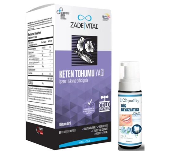 Zade Vital Keten Tohumu Yağı 625 mg 60 Kapsül- Diş Beyazlatıcı Köpük Hediye