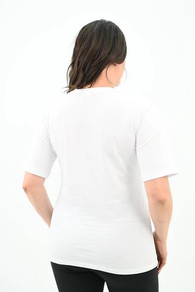 Kadın Büyük Beden Çiçek Tutan El Baskılı T-Shirt 1574-23 - 9