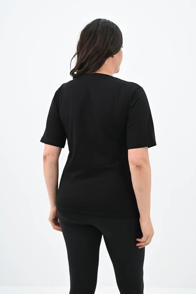 Kadın Büyük Beden Çiçek Tutan El Baskılı T-Shirt 1574-23 - 3