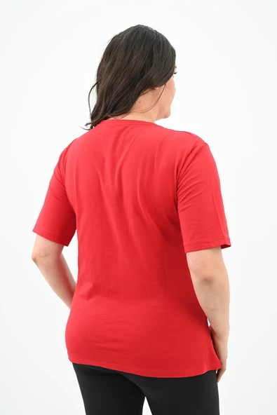 Kadın Büyük Beden Çiçek Tutan El Baskılı T-Shirt 1574-23 - 7