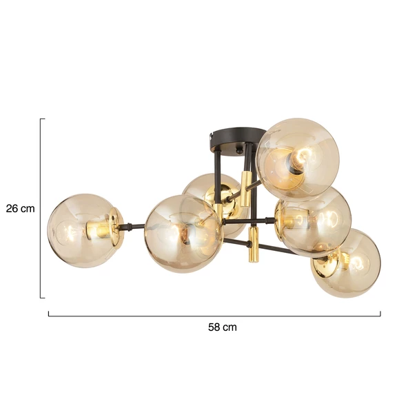 Apliqa Maral 6Lı Siyah Gold  Bal Camlı Modern Genç Odası Yatak Odası Retro Salon Avize - Resim 8