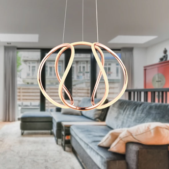 Apliqa Pietra Rose Gold Sarkıt 56 Watt Sarkıt 3 Renkli Ledli Modern Mutfak Banyo Led Salon Sarkıt Avize