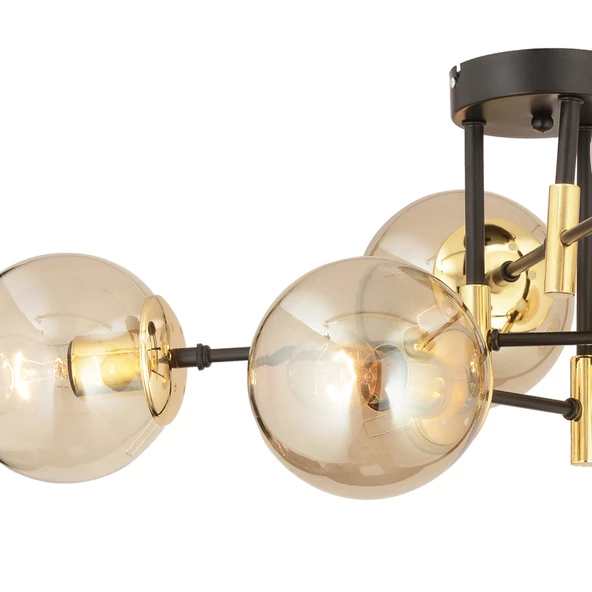 Apliqa Maral 6Lı Siyah Gold  Bal Camlı Modern Genç Odası Yatak Odası Retro Salon Avize - Resim 7