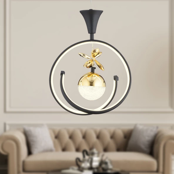 Apliqa Mengü Tekli Siyah Gold 3 Renkli 36 Watt Ledli Modern Oturma Odası, Koridor, Salon Led Avize