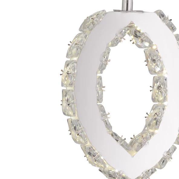Apliqa Wicker  40 Watt Tekli Krom Ledli 3 Renkli Sarkıt Kristalli Taşlı Modern Tasarım Led Kristal Salon Avize - 4