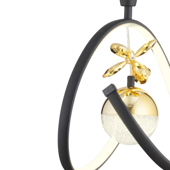 Apliqa Mengü Tekli Siyah Gold 3 Renkli 36 Watt Ledli Modern Oturma Odası, Koridor, Salon Led Avize - Resim 4