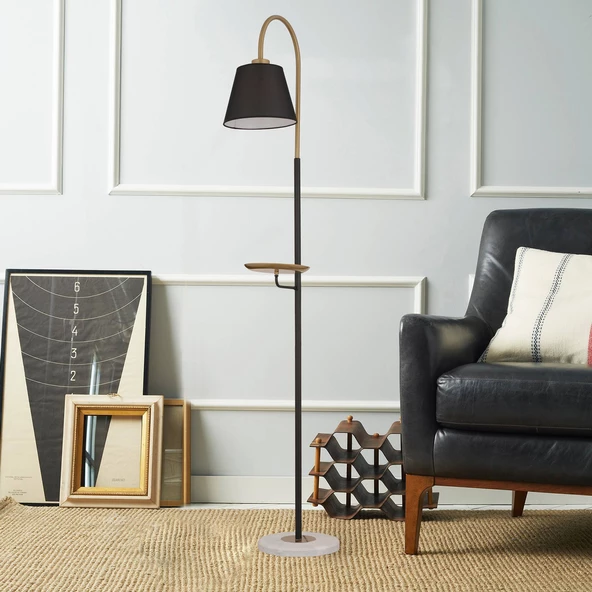 Apliqa Lumina Siyah Şapkalı Eskitme Modern Tasarım Ayaklı Abajur Lamba Metal Lambader - 2