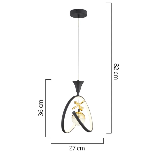 Apliqa Mengü Tekli Siyah Gold 3 Renkli 36 Watt Ledli Modern Oturma Odası, Koridor, Salon Led Avize - Resim 5